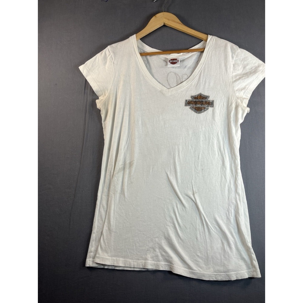 Harley-Davidson Shirt Womens XL White Las Vegas Biker Tattoo Graphic Tee